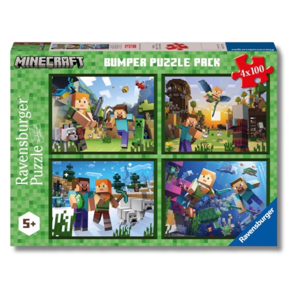 NWT Ravensburger Minecraft Bumper Puzzle Pack - Green, Blue